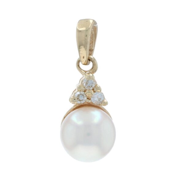 Yellow Gold Pearl Diamond Pendant 14k - Picture 1 of 4